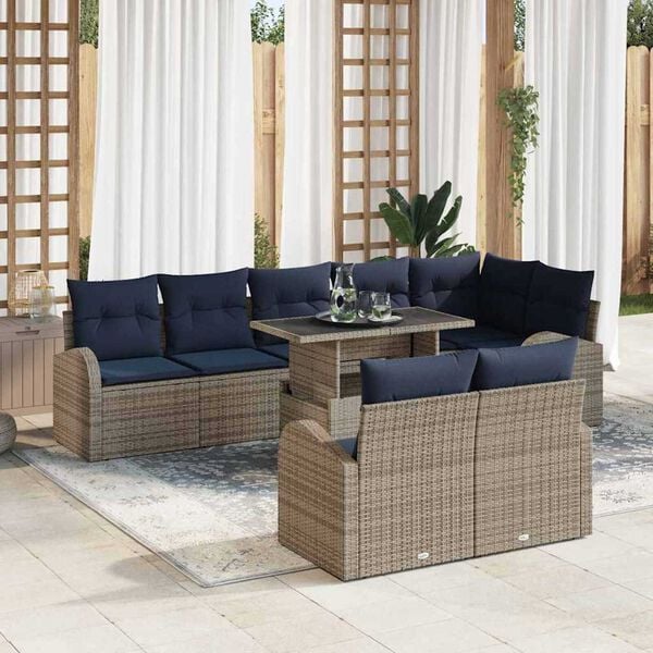 vidaXL Garden Sofa Set 9 pcs Grey and navy blue 100 x 55 x 73 cm