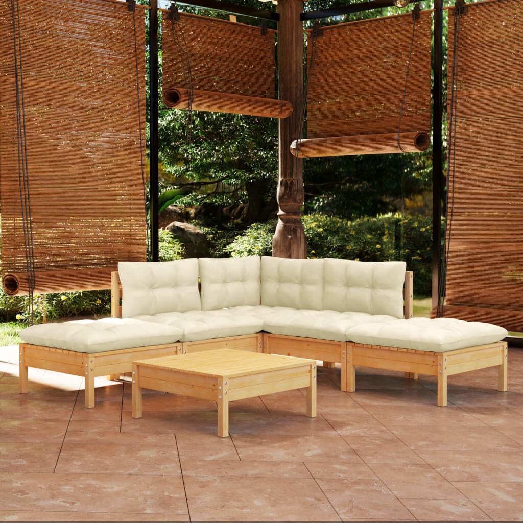 vidaXL 6 Piece Garden Lounge Set with Cream Cushions Pinewood