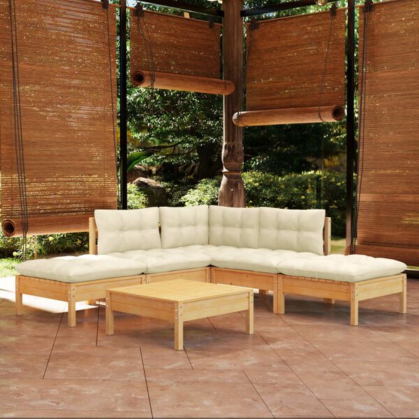 vidaXL 6 Piece Garden Lounge Set with Cream Cushions Pinewood