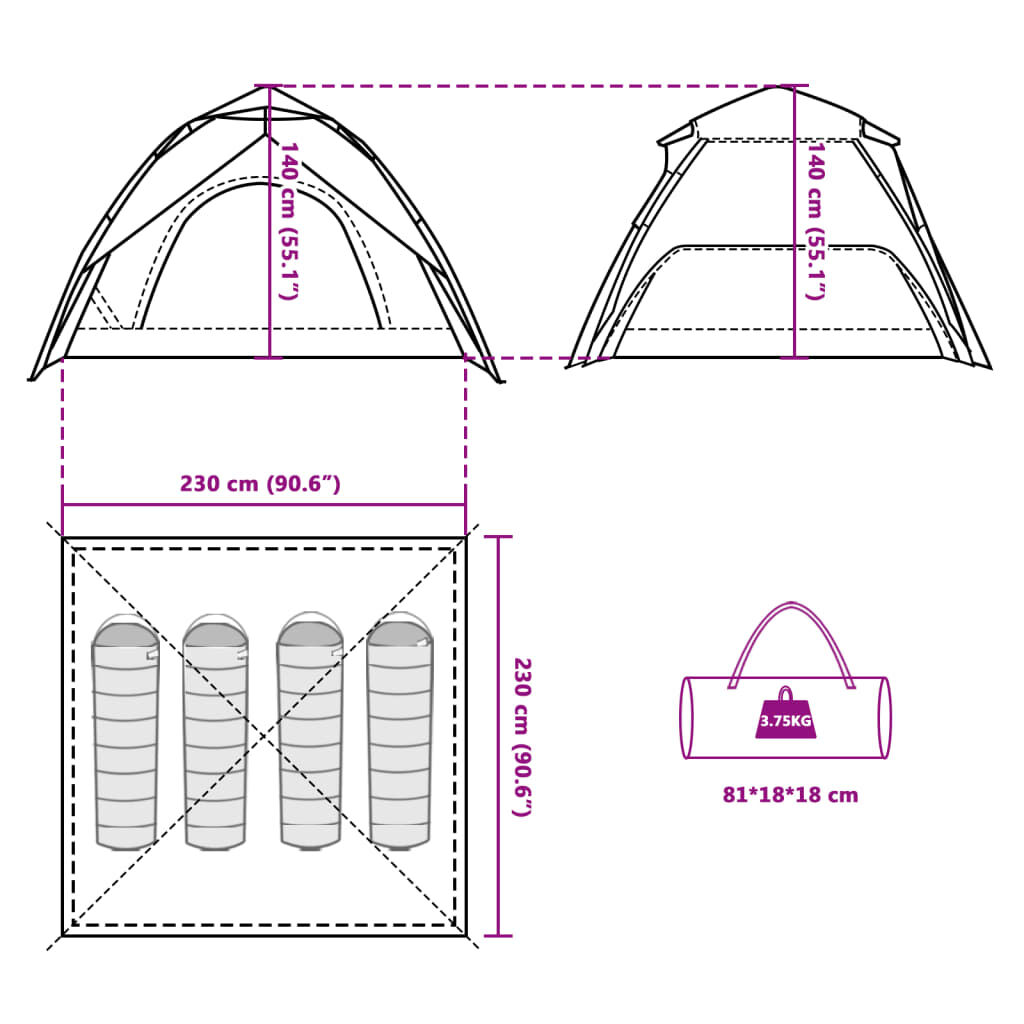 vidaXL Camping Tent Dome 4-Person White Blackout Fabric Quick Release