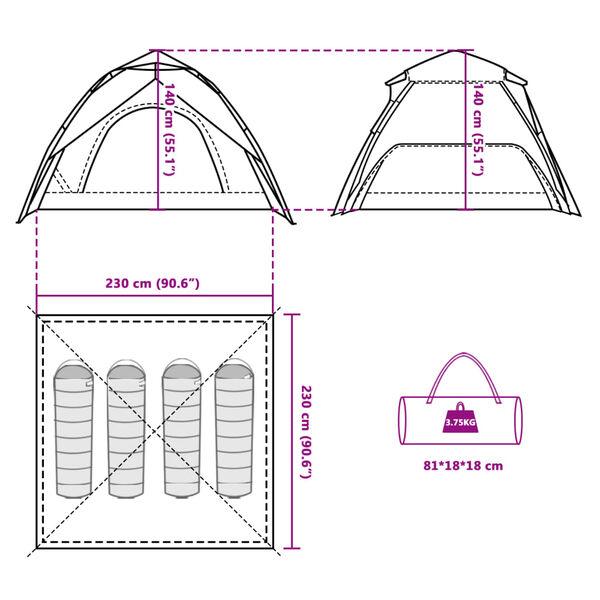 vidaXL Camping Tent Dome 4-Person White Blackout Fabric Quick Release