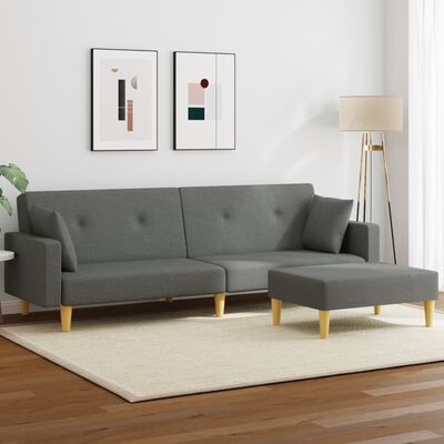 vidaXL 2-Seater Sofa Bed with Footstool Dark Grey Fabric