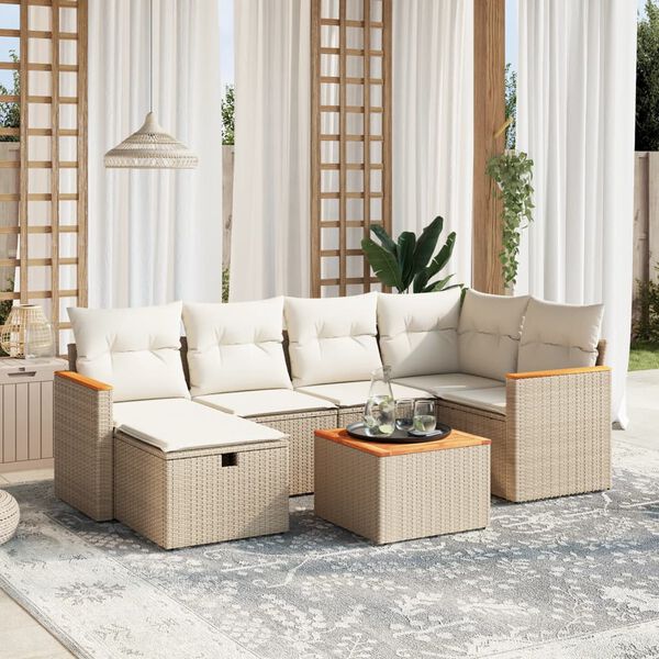 vidaXL 7 Piece Garden Sofa Set with Cushions Beige Poly Rattan