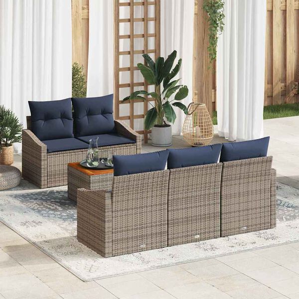 vidaXL Garden Sofa Set with Cushion 6 pcs Grey Poly Rattan