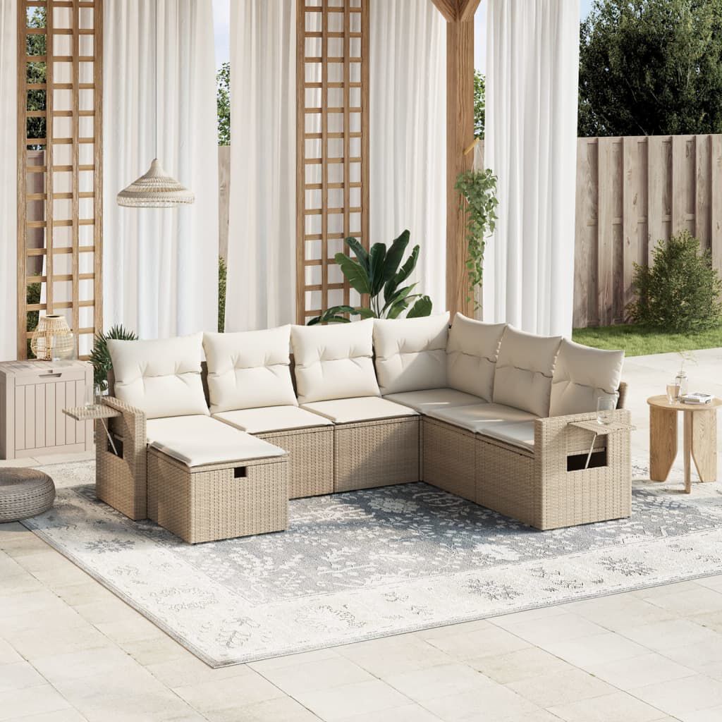 vidaXL 7 Piece Garden Sofa Set with Cushions Beige Poly Rattan