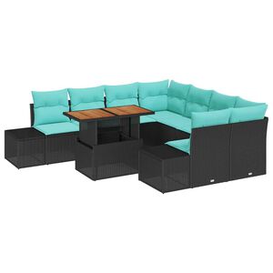 vidaXL Garden Sofa Set with Storage 9 pcs Black Poly rattan