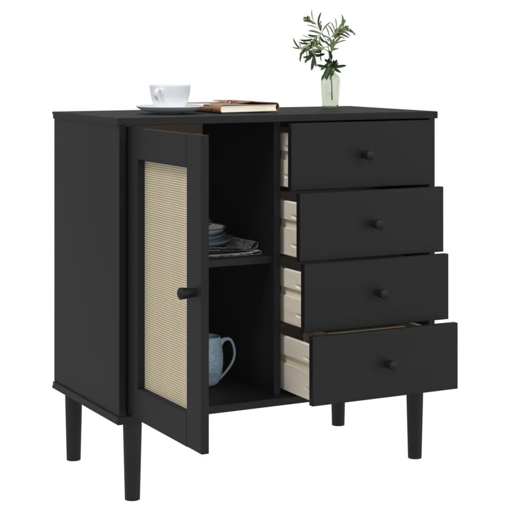 vidaXL Sideboard SENJA Rattan Look Black 80x40x80 cm Solid Wood Pine