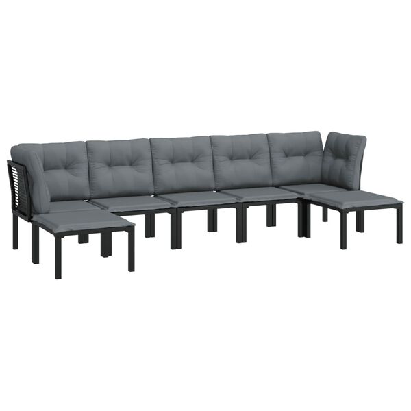 vidaXL 7 Piece Garden Lounge Set Black and Grey Poly Rattan
