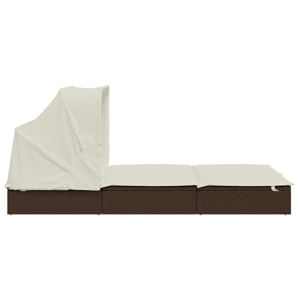 vidaXL 2-Person Sunbed with Foldable Roof Brown 213x118x97cm Poly Rattan
