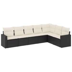 vidaXL 7 Piece Garden Sofa Set with Cushions Black Poly Rattan
