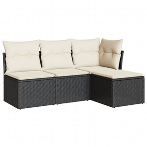 vidaXL 4 Piece Garden Sofa Set with Cushions Black Poly Rattan