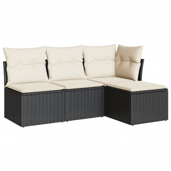 vidaXL 4 Piece Garden Sofa Set with Cushions Black Poly Rattan