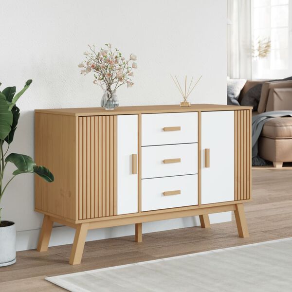 vidaXL Sideboard OLDEN White and Brown 114x43x73.5cm Solid Wood Pine