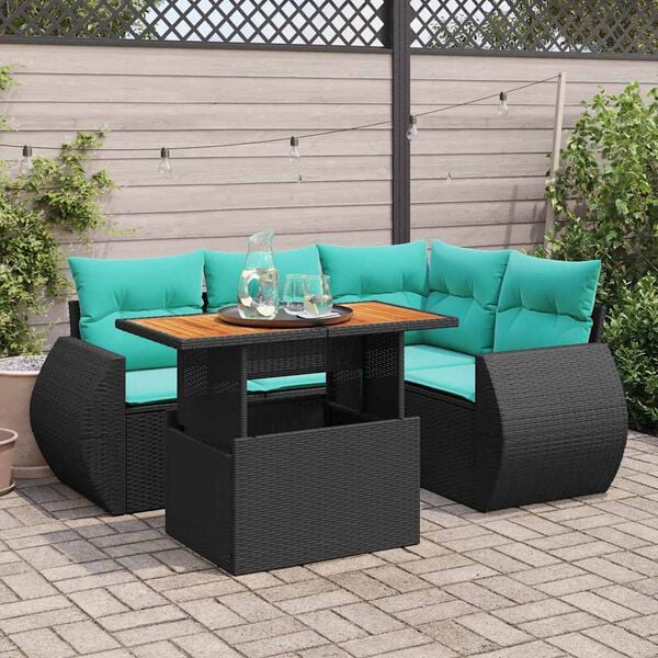 vidaXL 5 Piece Garden Sofa Set with Cushions Black Poly Rattan