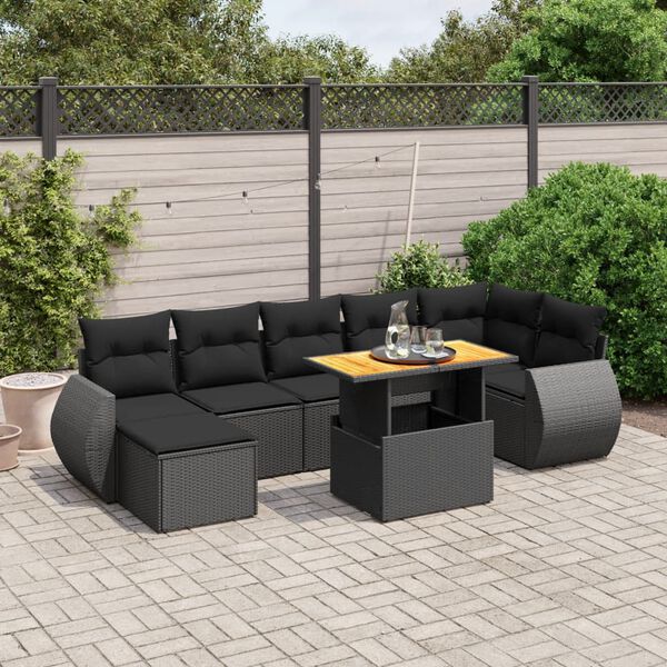 vidaXL 8 Piece Garden Sofa Set with Cushions Beige Poly Rattan