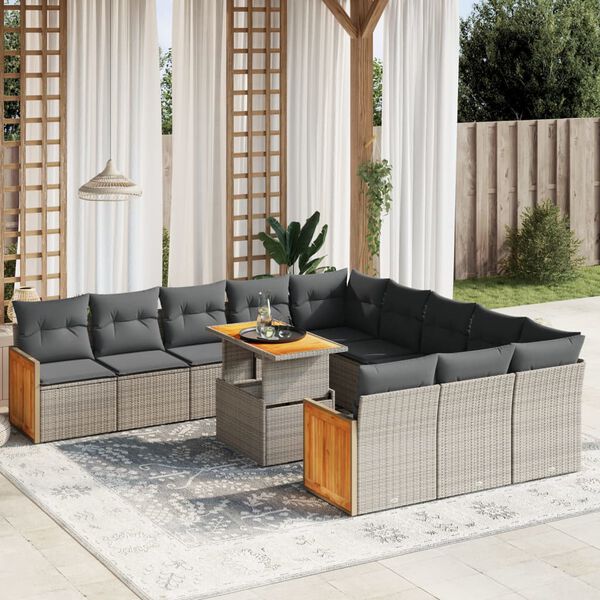 vidaXL 11 Piece Garden Sofa Set with Cushions Grey Poly Rattan