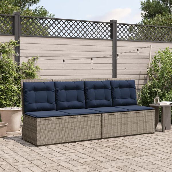vidaXL Reclining Garden Bench with Cushions Grey Poly Rattan