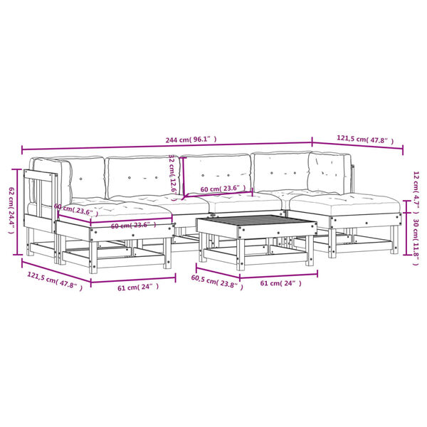 vidaXL 7 Piece Garden Lounge Set with Cushions White Solid Wood