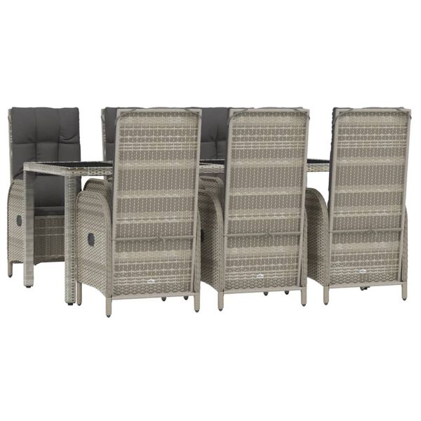 vidaXL 7 Piece Garden Dining Set with Cushions Grey Poly Rattan