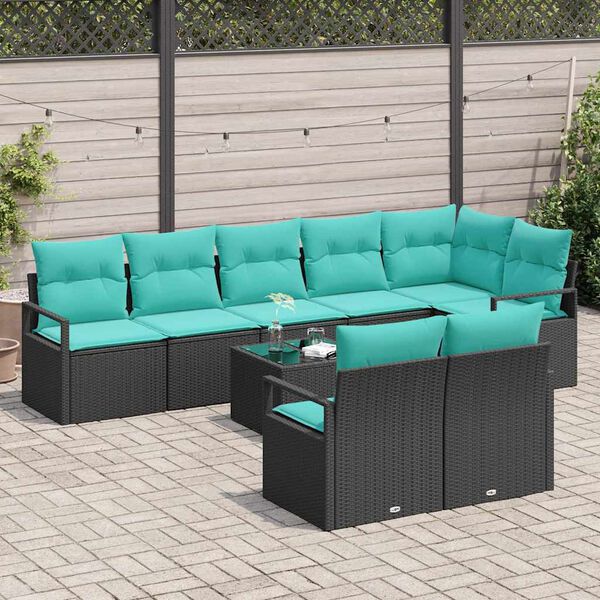 vidaXL Garden Sofa Set 9 pcs Black and Turquoise Poly Rattan
