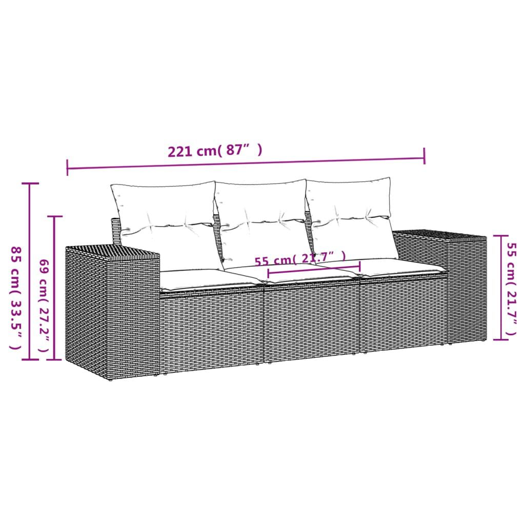vidaXL 3 Piece Garden Sofa Set with Cushions Black Poly Rattan