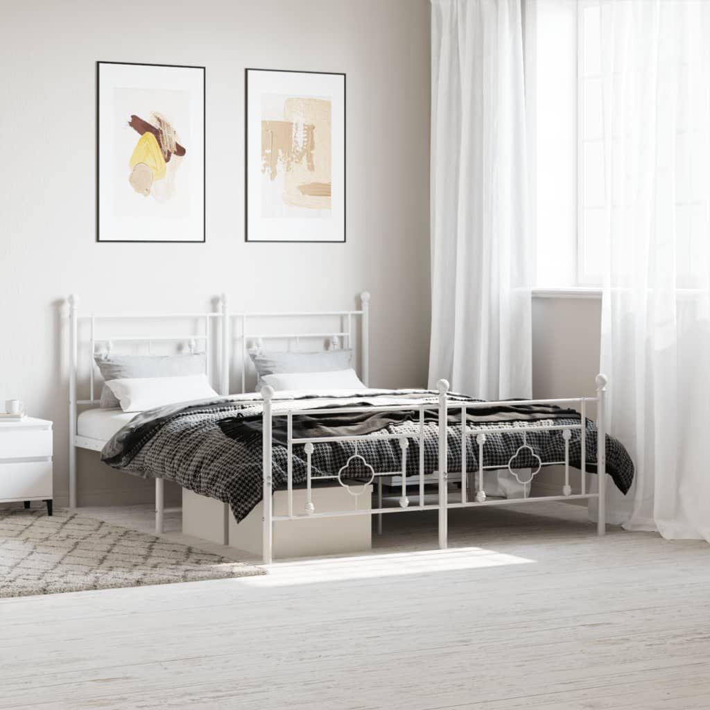 vidaXL Metal Bed Frame without Mattress with Footboard White 150x200cm