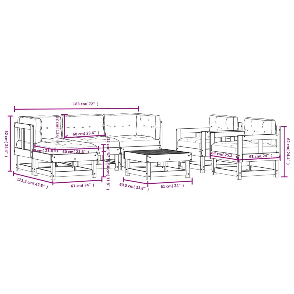vidaXL 7 Piece Garden Lounge Set with Cushions White Solid Wood