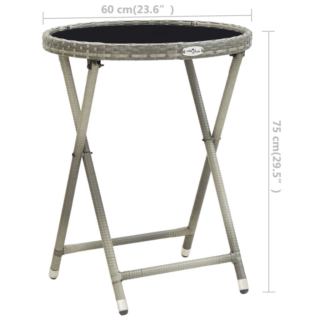 vidaXL 3 Piece Garden Bistro Set Poly Rattan and Glass Grey