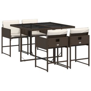 vidaXL 5 Piece Garden Dining Set with Cushions Brown Poly Rattan