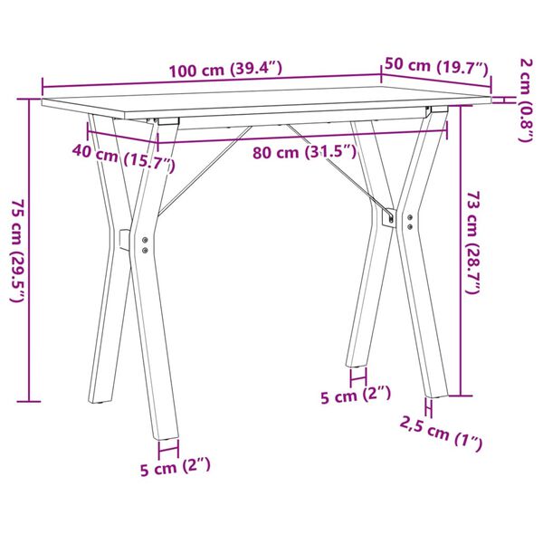 vidaXL Dining Table Y-Frame 100x50x75 cm Solid Wood Pine and Steel