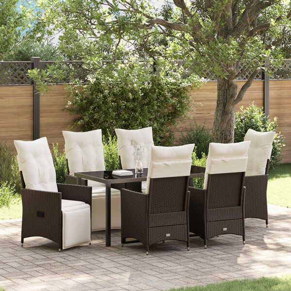 vidaXL Garden Dining Set with Cushion 7 pcs Brown Poly Rattan