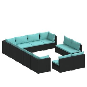 vidaXL 12 Piece Garden Lounge Set with Cushions Black Poly Rattan
