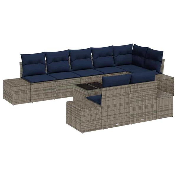 vidaXL Garden Sofa Set with Cushion 9 pcs Grey Poly rattan