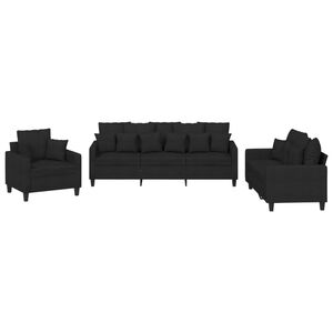 vidaXL 3 Piece Sofa Set with Pillows Black Fabric