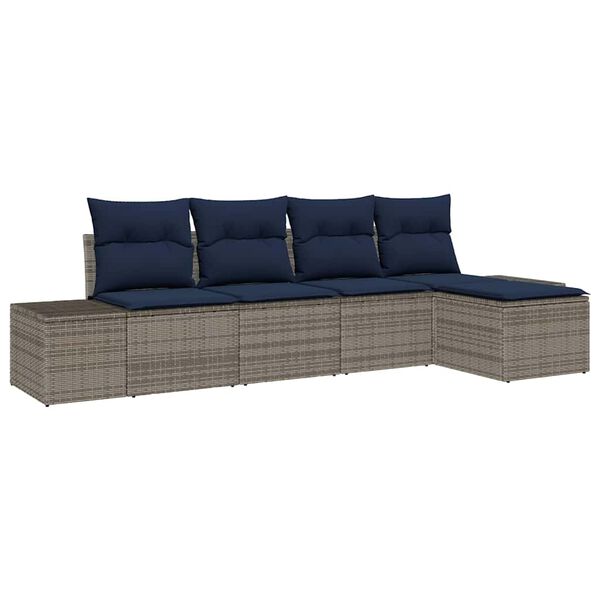 vidaXL Garden Sofa Set with Cushion 5 pcs Grey Poly Rattan