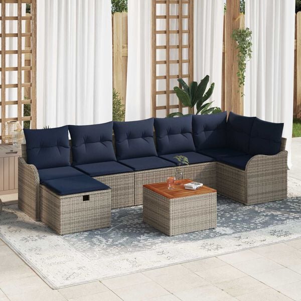 vidaXL 8 Piece Garden Sofa Set with Cushions Grey Poly Rattan