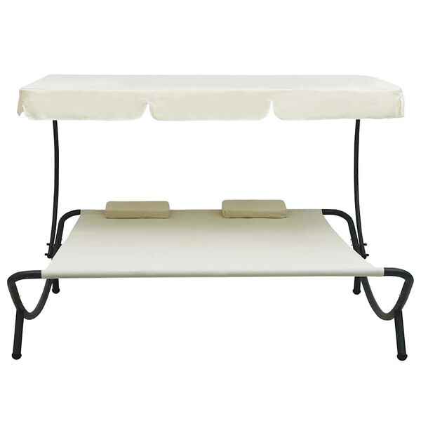 vidaXL Outdoor Lounge Bed with Canopy and Pillows Cream White