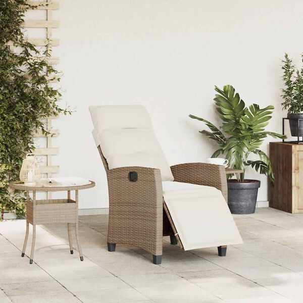 vidaXL Reclining Garden Chair with Side Table Beige Poly Rattan