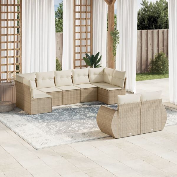 vidaXL 9 Piece Garden Sofa Set with Cushions Beige Poly Rattan