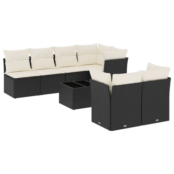 vidaXL 8 Piece Garden Sofa Set with Cushions Black Poly Rattan