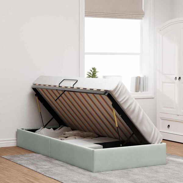 vidaXL Storage Bed with Mattress Light Grey 100 x 190 cm Velvet