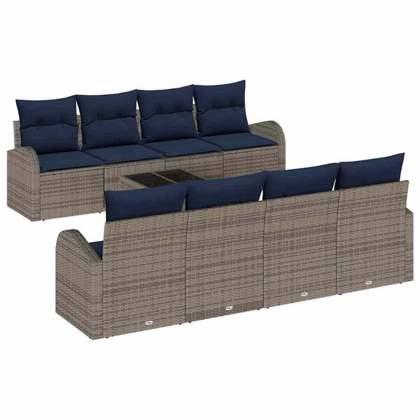 vidaXL Sofa Set 9 pcs Grey and Blue Polyester