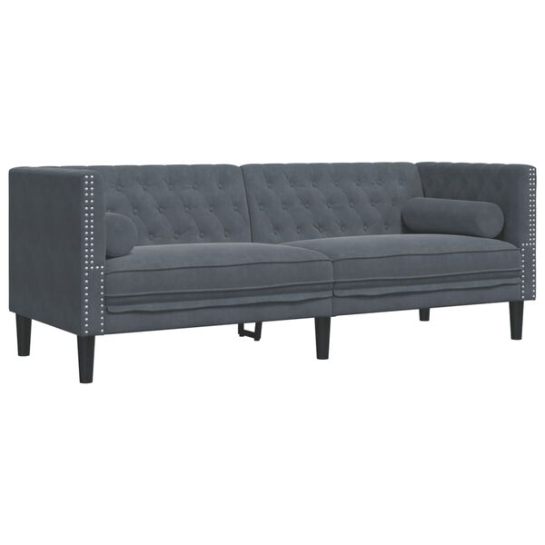 vidaXL 3 Piece Chesterfield Sofa Set with Bolsters Dark Grey Velvet