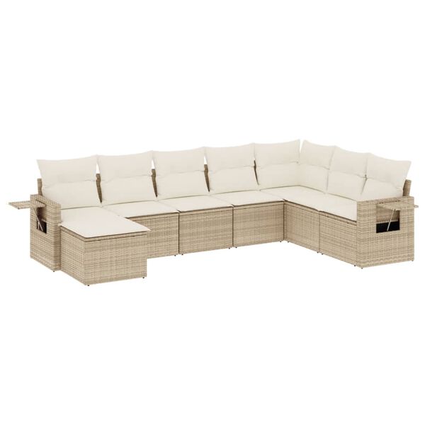 vidaXL 8 Piece Garden Sofa Set with Cushions Beige Poly Rattan