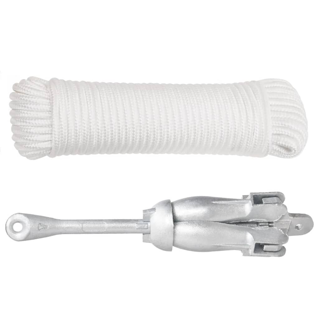 vidaXL Folding Anchor with Rope Silver 8 kg Hot Dip Galvanized Cast Iron