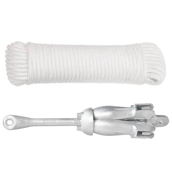 vidaXL Folding Anchor with Rope Silver 8 kg Hot Dip Galvanized Cast Iron