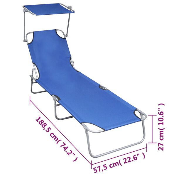 vidaXL Folding Sun Lounger with Canopy Blue Aluminium