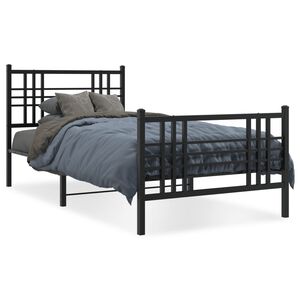 vidaXL Metal Bed Frame without Mattress with Footboard Black 100x200cm