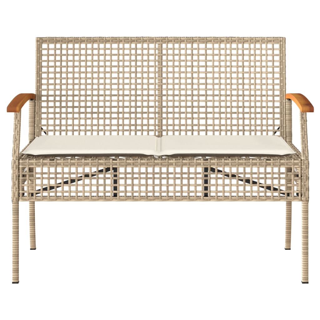 vidaXL Garden Bench with Cushion Beige Poly Rattan Acacia Wood