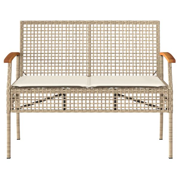 vidaXL Garden Bench with Cushion Beige Poly Rattan Acacia Wood